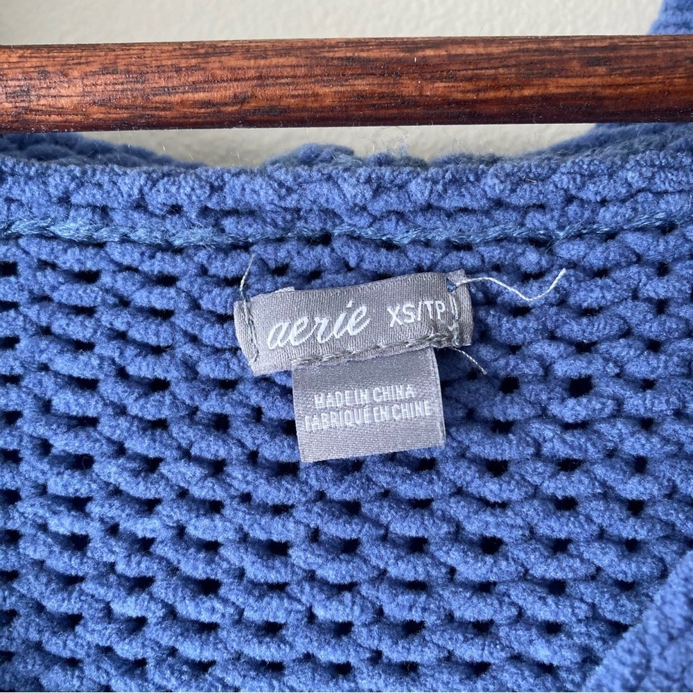 Aerie Chenille Oversized Hoodie Sweater Blue V-Neck Side Slit XS/S - Picture 7 of 12